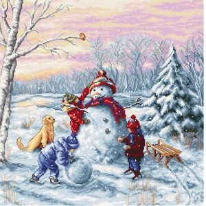 NEW Luca-S Winter Snowman Cross Stitch Kit 32.5x32.5 cm - Made In Moldova